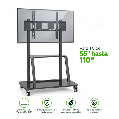 Soporte Pedestal con Ruedas para TV 55-110", 120Kg, Dinon