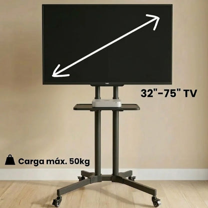 Soporte de TV tipo pedestal Dinon. Con una carga máxima de 50kg y compatible con TV de 32" hasta 75"