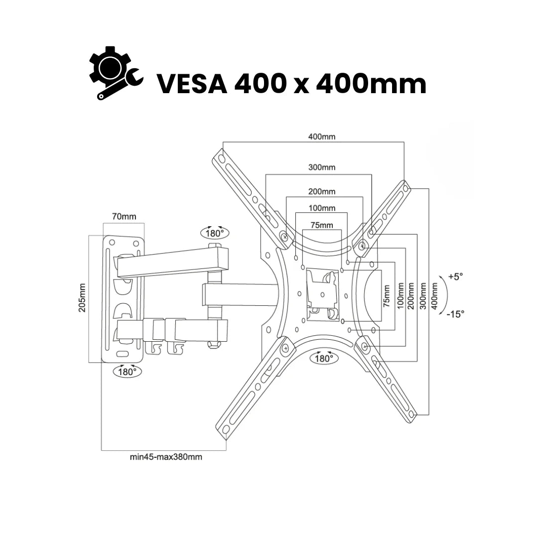 Soporte de TV de brazo extensible compatible con vesa 400x400mm