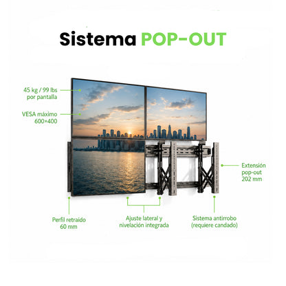 Soporte Para Videowall Con Pop Out 32-70". 6-22Cm. Vmax 600X400. 45Kg, Dinon