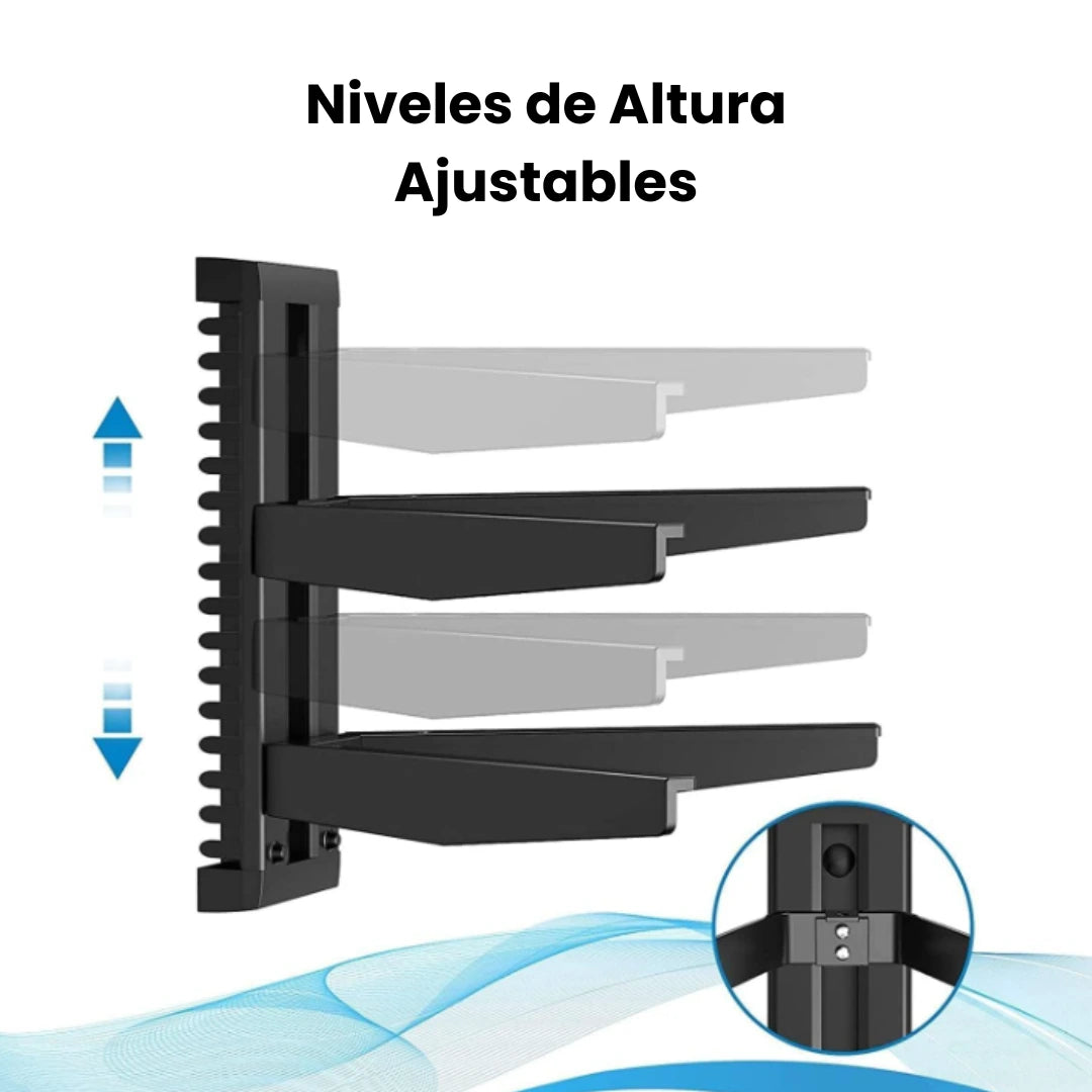 Soporte con bandeja doble a muro. niveles de altura ajustables.