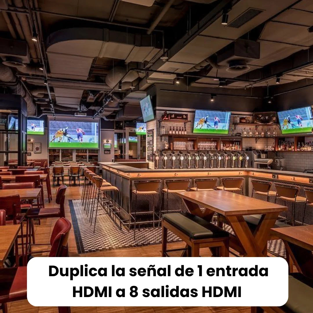 Splitter HDMI 2.1 1x8, 1 entrada, 8 salidas HDMI. Dinon. Ideal para bar, restaurante, etc