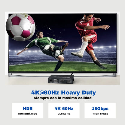 Splitter HDMI 2.0 1x2, Dinon, Carcasa Heavy Duty, 4k60hz, compatible HDR, ancho de banda 18 gbps