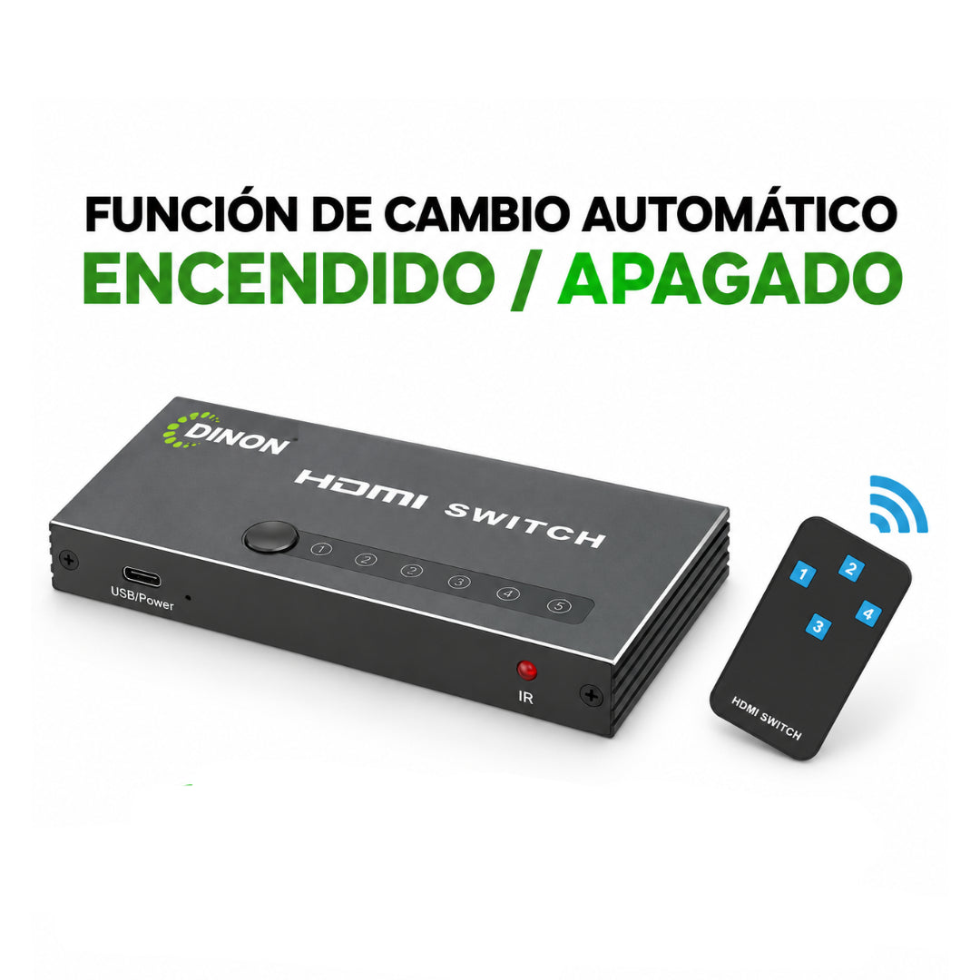 Switch HDMI 2.0 4K@60Hz 3D 4x1 Heavy Duty con Control Remoto Dinon