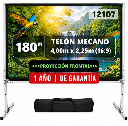 Telón Mecano / Fast Fold Acero 4,00 X 2,25 (180") 16:9, C/Bolso Tela Oxford, Dinon