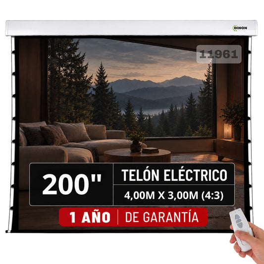 Telón Eléctrico Tensionado Dinon 4x3m (200") con Control Remoto