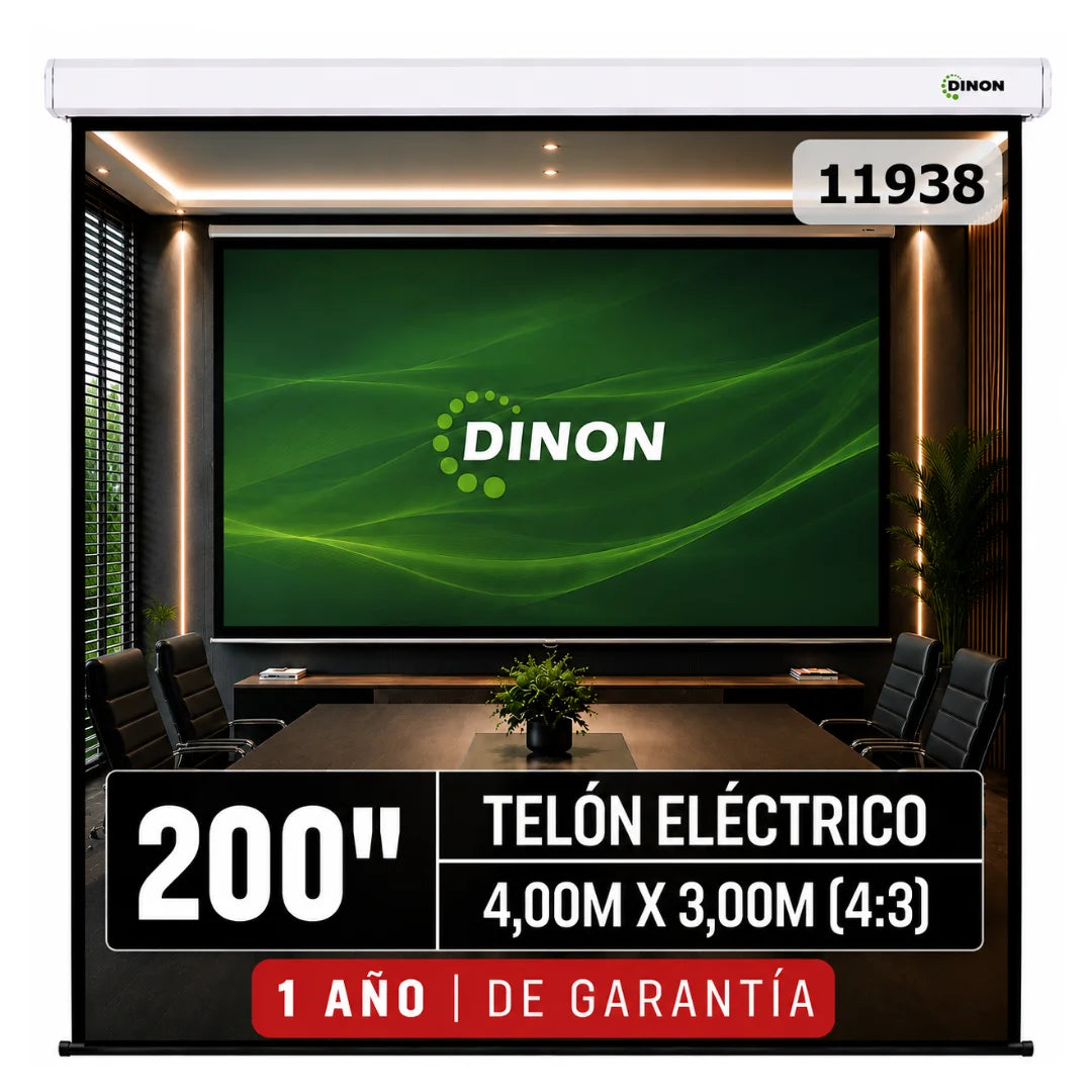 Telon electrico dinon, 200". Ideal para salas, auditorios, teatros, iglesias, etc