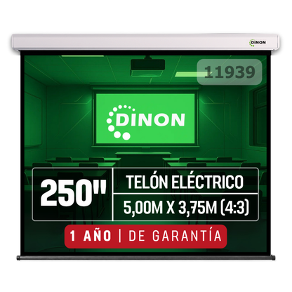 Telón eléctrico Dinon de 250 pulgadas con motor silencioso y tela blanca mate de fibra de vidrio