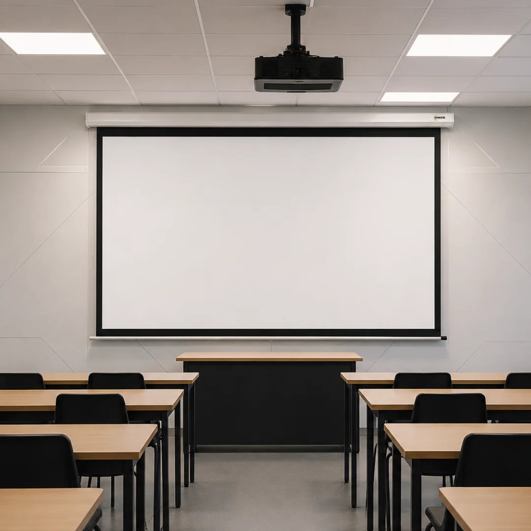 Telón eléctrico dinon, perfecto para colegios, oficina, universidad, home cinema
