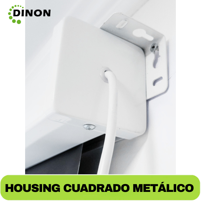 Estructura metálica cuadrada del telón eléctrico Dinon con diseño robusto y elegante