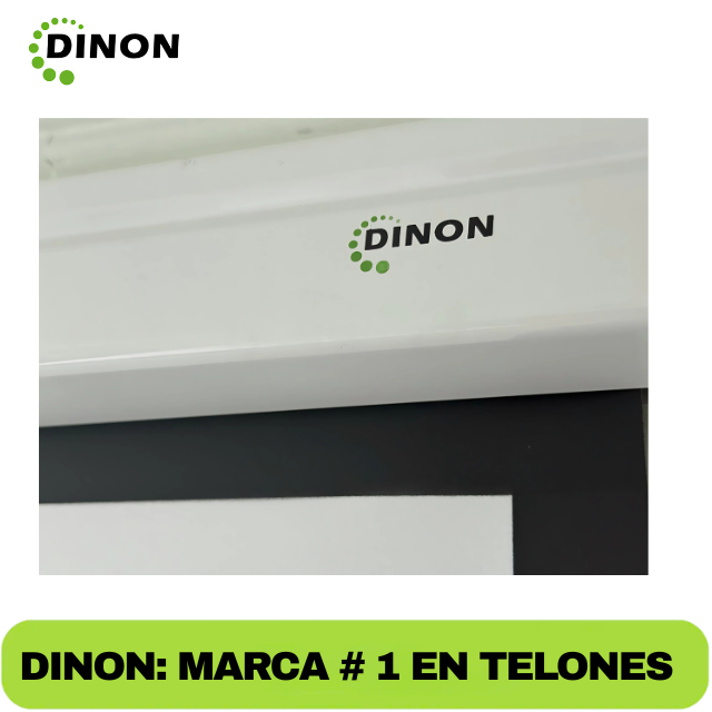 Parte superior del telón eléctrico Dinon con logotipo, marca líder en telones en Chile