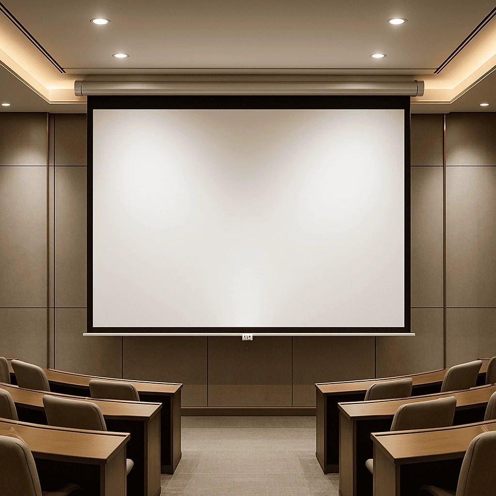 Telón eléctrico tamaño grande instalado en salón de eventos