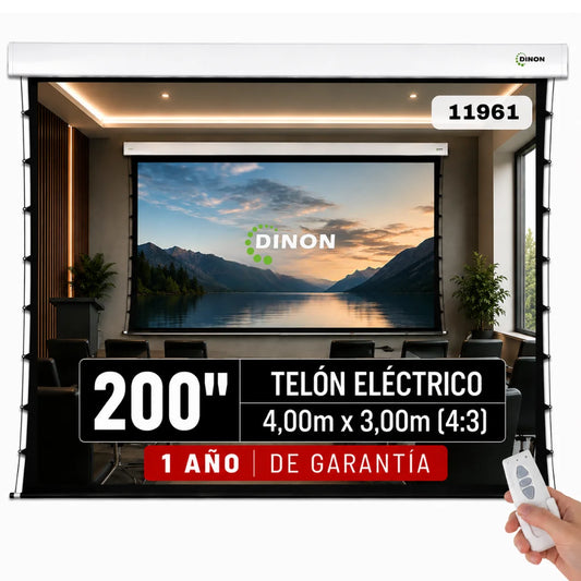 Telón Eléctrico Tensionado Dinon 4x3m (200") con Control Remoto