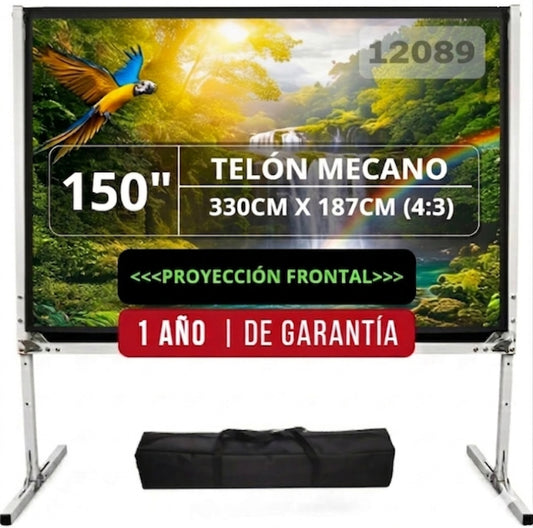 Telón Mecano Acero Dinon. 150", 4:3, Proyección frontal. 1 año de garantía.