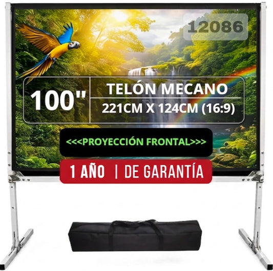 Telón mecano de Acero Dinon. 100", proyección frontal y 1 año de garantía.