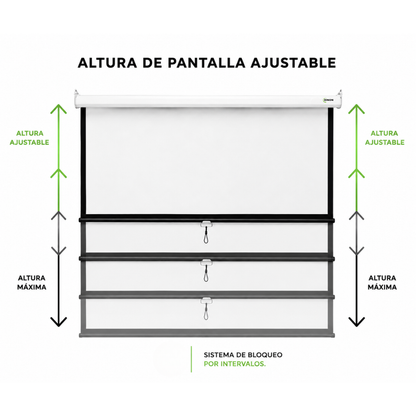 Telon mural manual con altura ajustable. sistema de bloqueo por intervalos